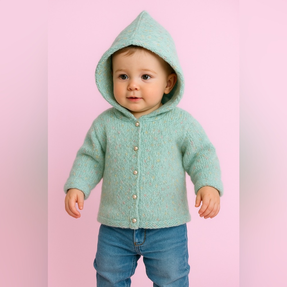 Handmade Knit Sweater baby seafoam green pastels button up baby toddler